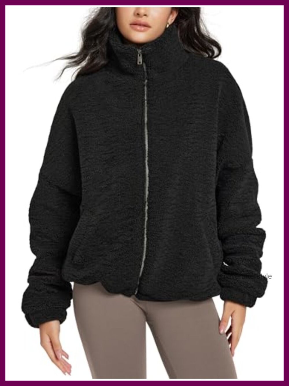 Sherpa Fleece Full-Zip Jacket Long Sleeve Cinchable Hem Pockets